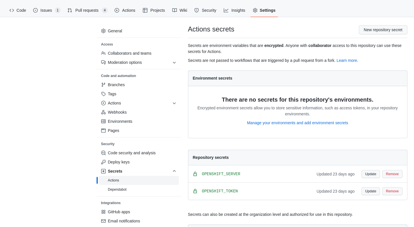 Github Actions Secrets